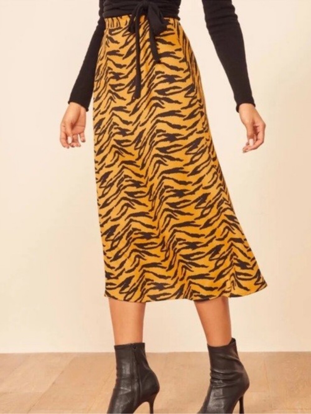 Reformation Bea Midi Skirt Tiger Animal Print Size 6P